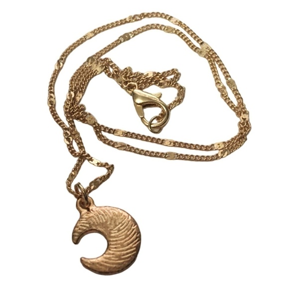 HAND Crafted Necklace Gold Plated Chain Black Quarter Moon - Picture 6 of 9